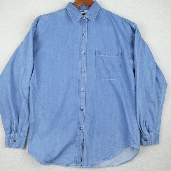 Vintage Tops - Vintage Denim Shirt Womens Medium Long Sleeve Outdoor Classic Button Up 80s